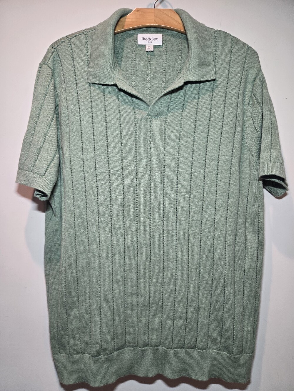 Goodfellow Johnny Collar Polo Sweater Shirt Ribbed Short Sleeve Men's Sage Green